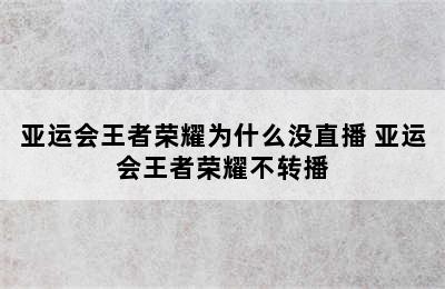 亚运会王者荣耀为什么没直播 亚运会王者荣耀不转播